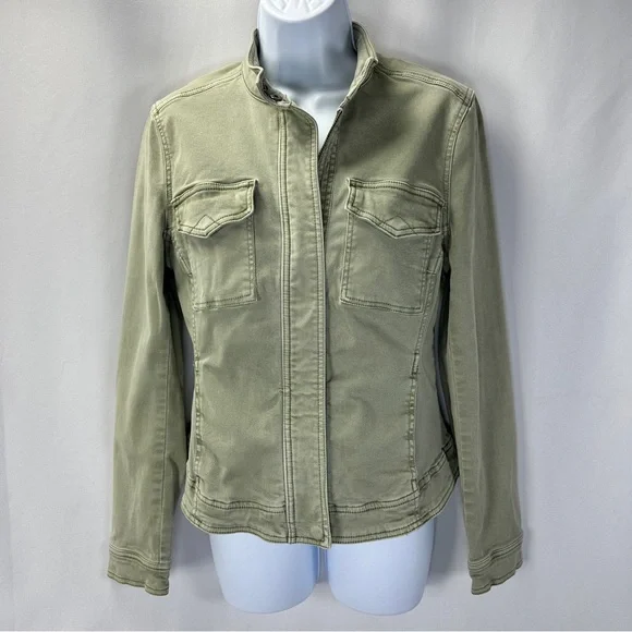 Liverpool Green Denim Jacket Mandarin Collar Size Small Olive - Picture 2 of 8